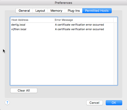 Screenshot of Permitted Hosts in Preferences