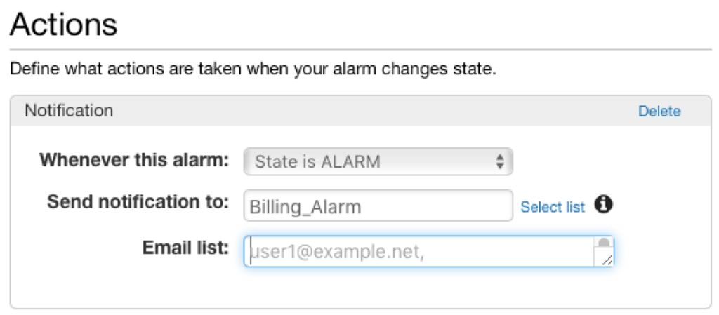 Screenshot of setting of Actions for an Alarm