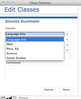 Class selector editing