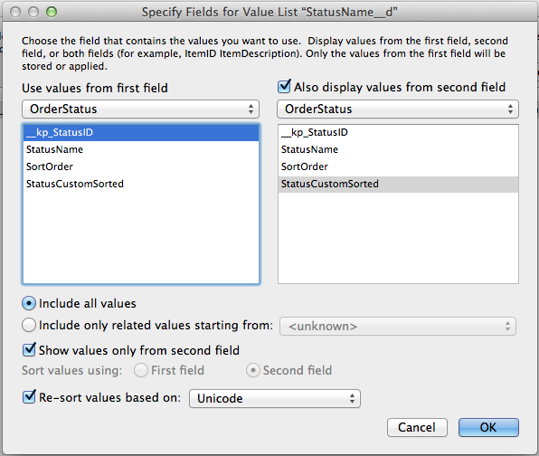 Value list dialog box