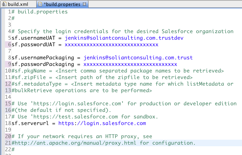 Build properties for salesforce migration