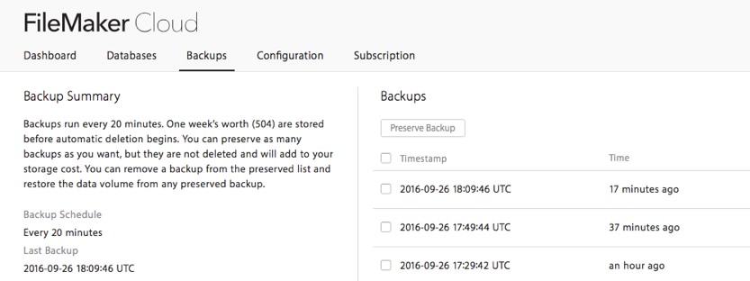 Figure 3 - FileMaker Cloud backup schedule