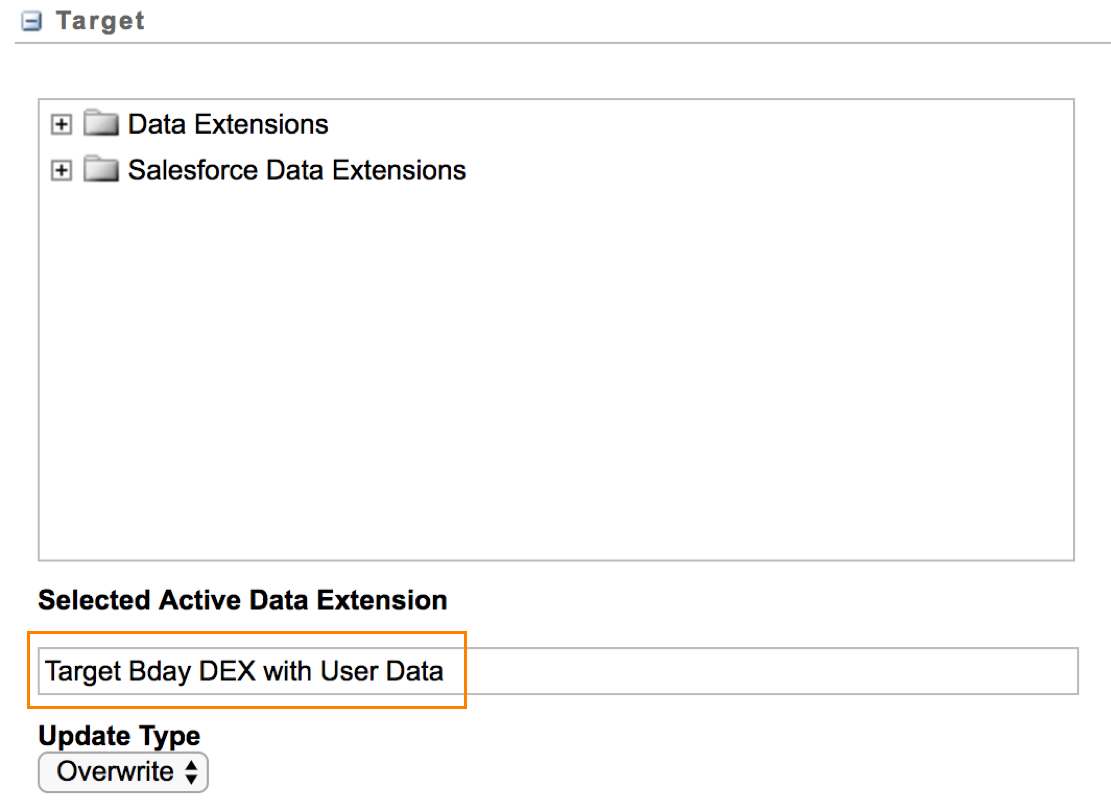 Figure 13 - Select a target data extension