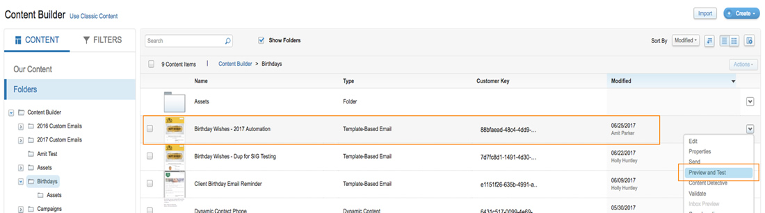 Figure 18 - Click "Preview and Test" to attach and preview the target data extension