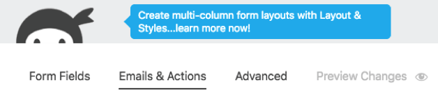 Emails & Actions tab for configurating a Ninja Form