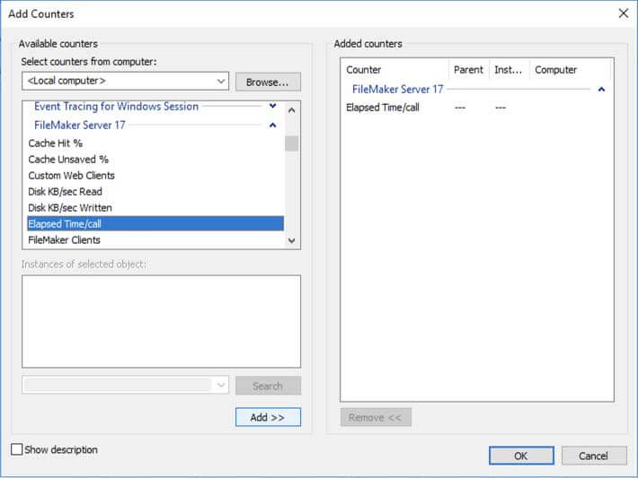 Selected "Elapsed/Time call" to add counter