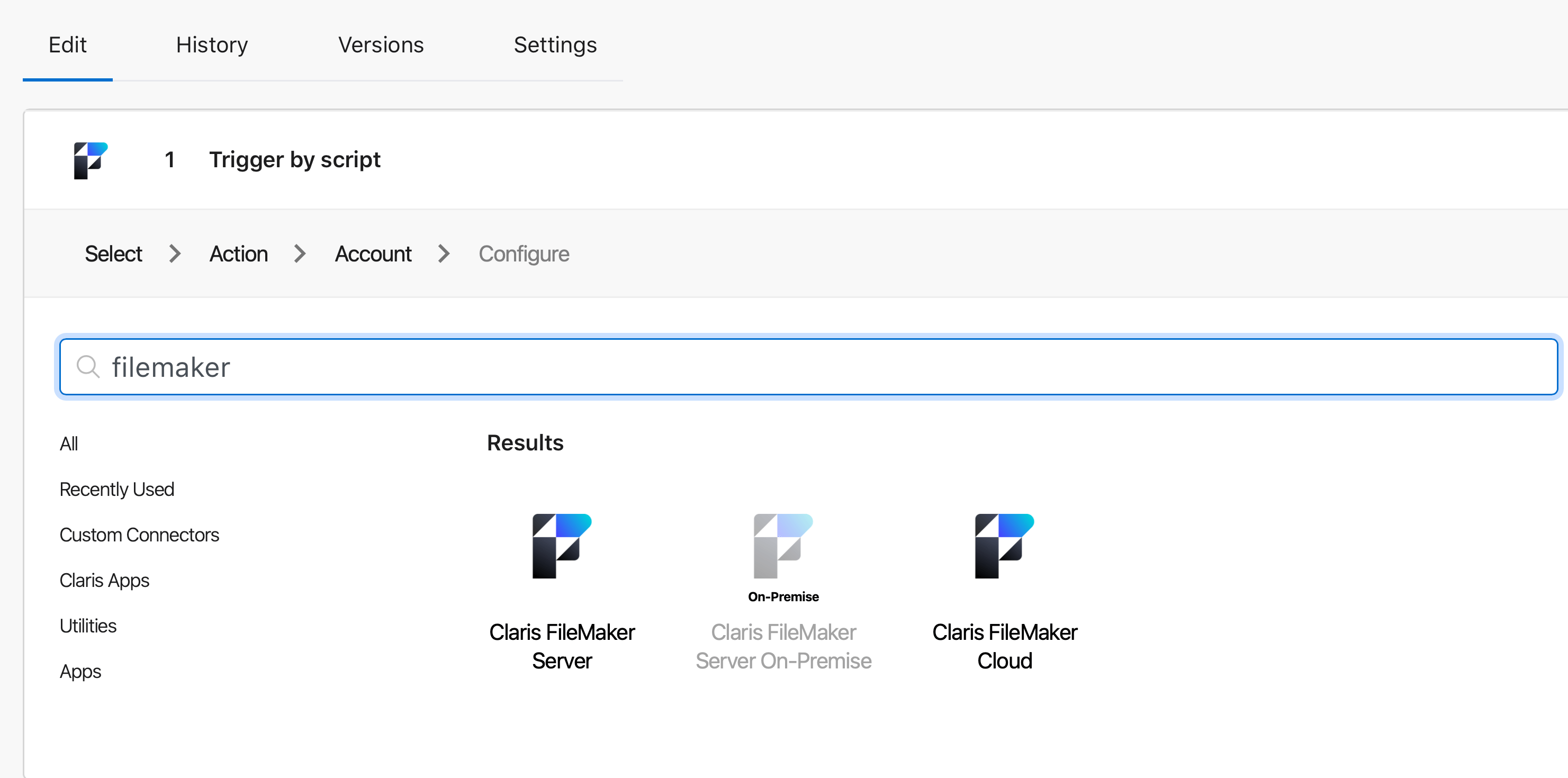 When configuring the Flow's trigger, use the search bar to filter by app