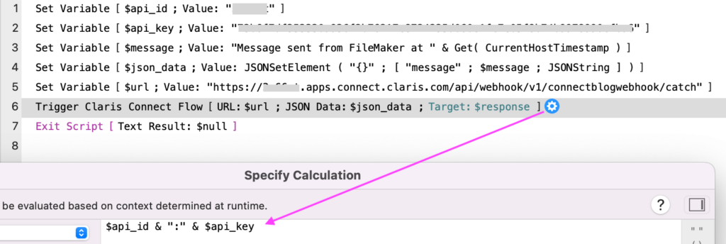 Enter the webhook's AppID and API key separated by a colon