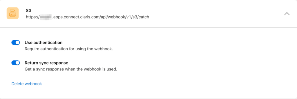 Use authentication and Return sync response webhooks set up in the Claris Connect project