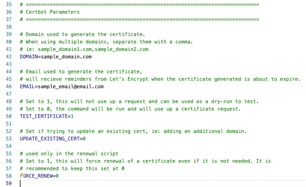 Certbot Parameters in the config file