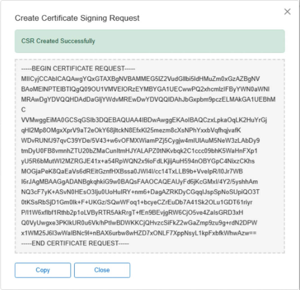 FileMaker Server Admin console showing the Certificate Signing Request