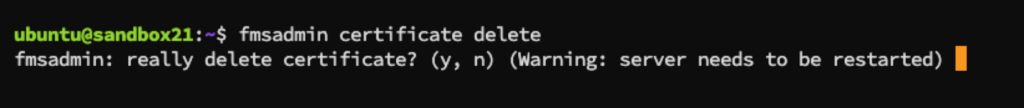 Deleting the existing certificate using the fmsadmin command line.