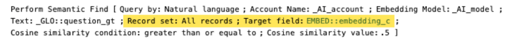 Specifying how many records will be search against and which fields holds the embedding to search on.