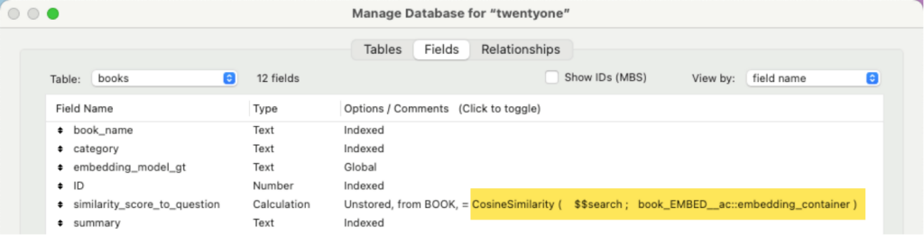 An unstored calculation using the CosineSimilarity() function.