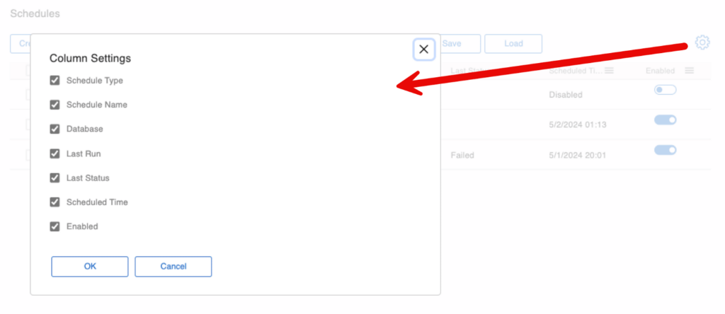 Column Settings allow selection of the columns to be shown in the Schedule