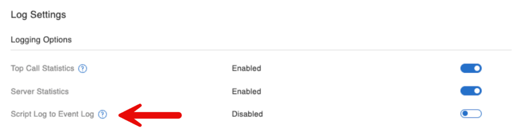 Script Log to Even Log toggle added to Log Settings in the Admin Console