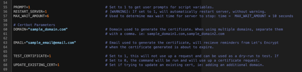 Options starting on line 55 of the request shell script.