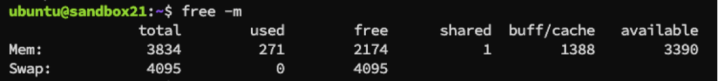 Results from entering free -m from the command line.