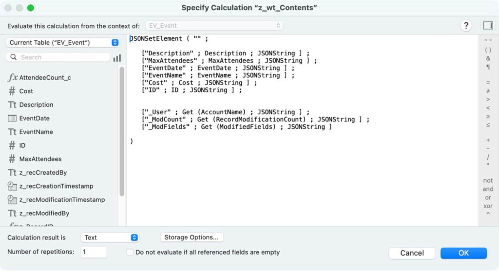 Payload field from the Event table in the demo file