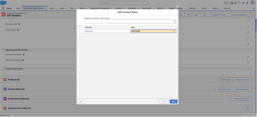 Adding donor(s) with the role of 'Soft Credit'