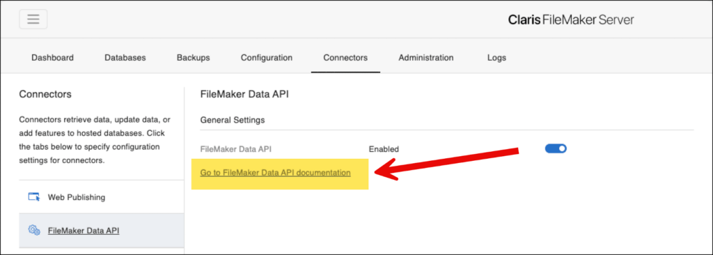 Admin Console now displays the link to the online Data API documentatioon.