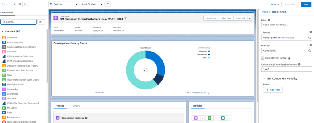 Chart displayed at the top of the Lightning page editor