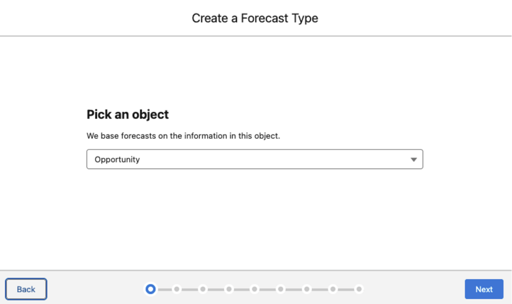 Wizard for creating a Forecast type - picking an object